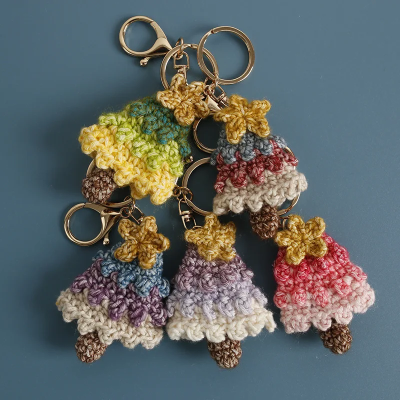 

Mini Christmas Tree Crochet Keychain For Car Keys Keyring Handmaking Knitted Cute Knitting Pendant For Bag Backpack Accessories