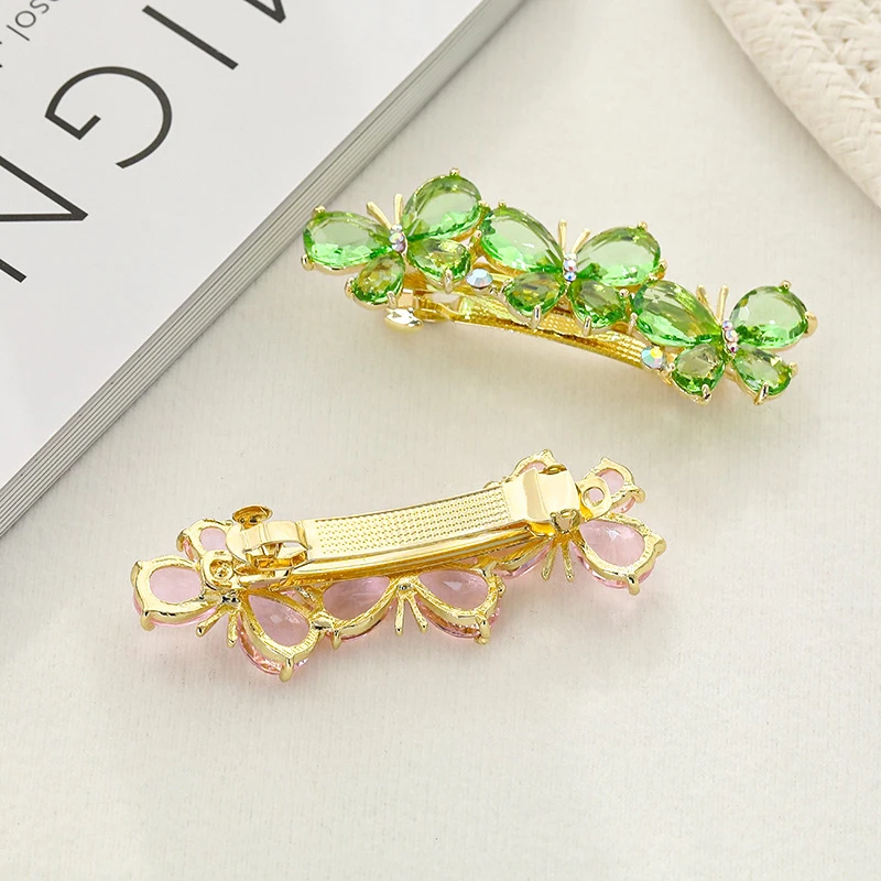 Pinza de pelo de mariposa de cristal para mujer, Clip superior grande, Clip de flor de primavera, tocado de pico de pato lindo, moda