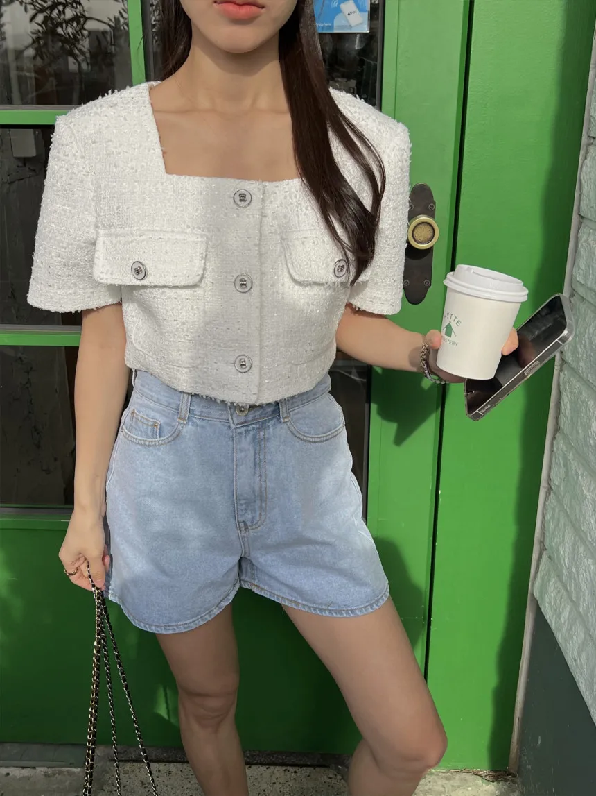 

Romantic Pink Tweed ort Coat Single Button Notch Collar Women's Sle Vintage ature Fraance Wind Top Polyester Material