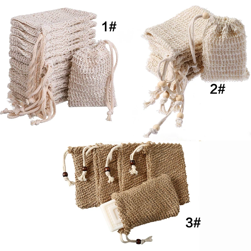 High Quality Flax Soap Bag Natural Soap Saver Pouch Bag for Shower Reusable Drawstring Bubble Foam Natural Sisal