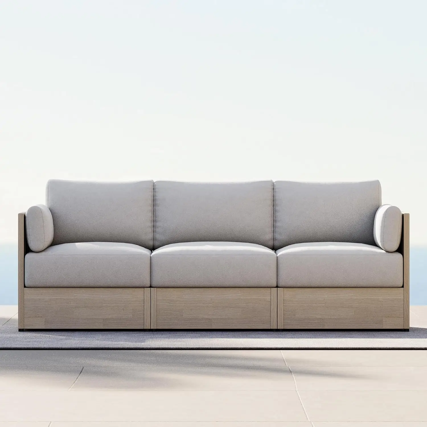 Modular Acacia Outdoor 3-Seater Sofa, Modern Patio Furniture Sofa, Customized