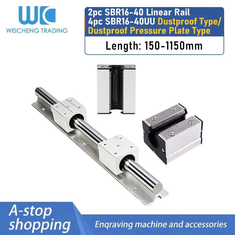 Dual‑Rail Dust‑Proof & Dust‑Proof Steel‑Cage SBR Linear Kit SBR16‑SBR40 UU Sliding Block 150‑1150MM For CNC Machinery