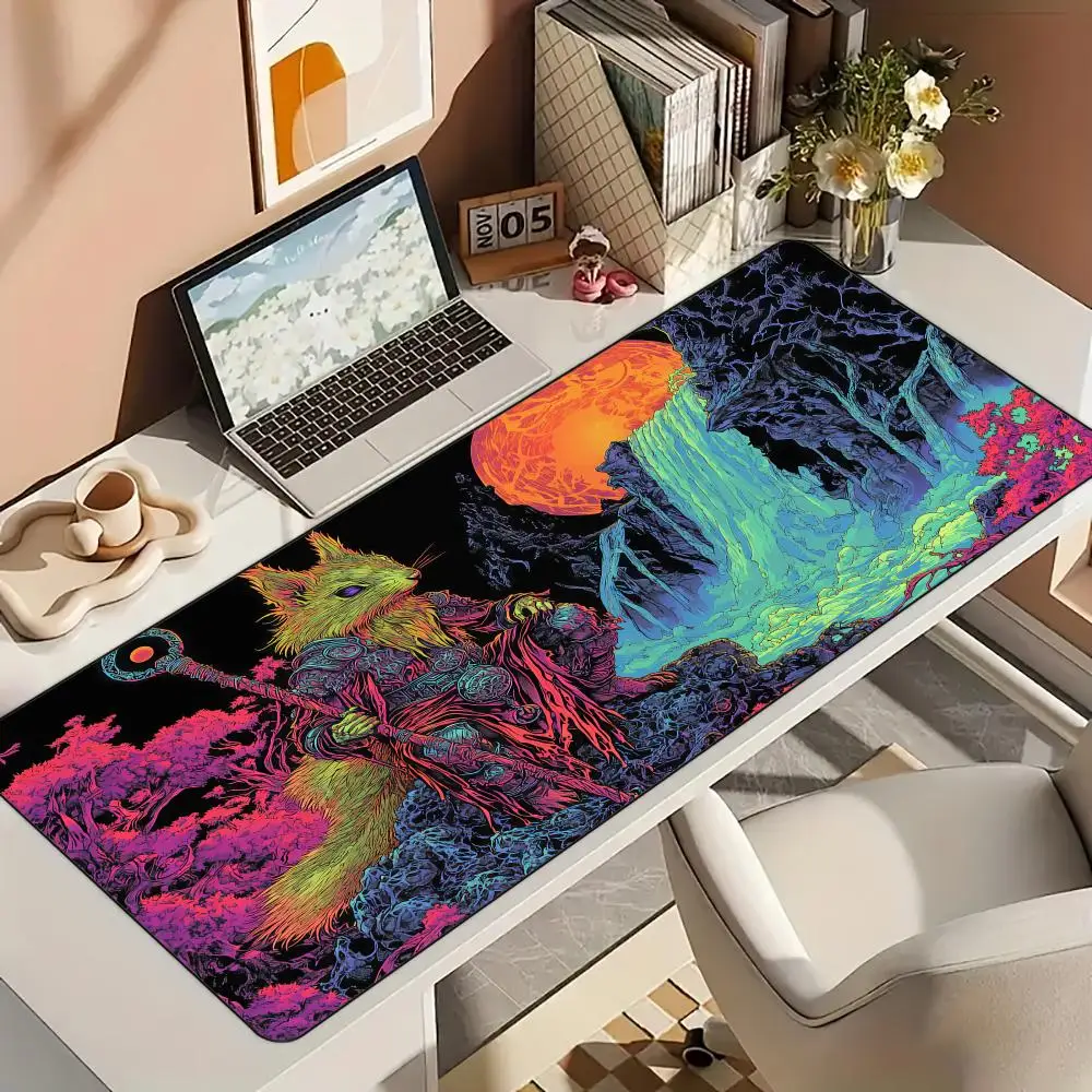 

Волшебный игровой коврик Squirrel Warrior, аниме, коврик для мыши, настольный коврик с прошитыми краями, нескользящая резиновая основа, аксессуары для геймерских ПК, игровой коврик