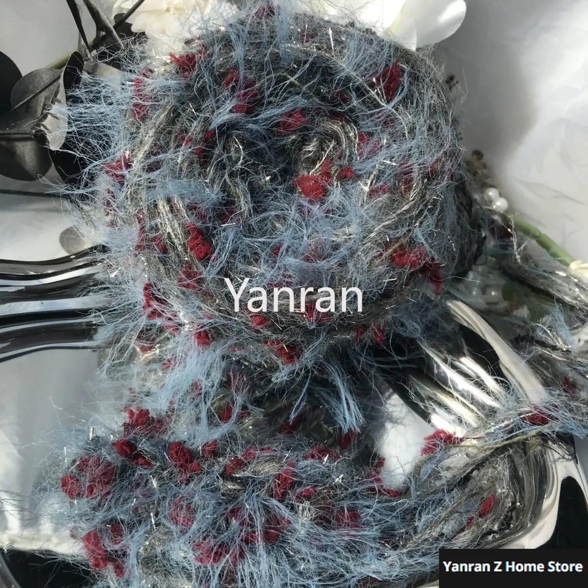 100g New Deep Blue Rose-colored Fluffy Hand-mixed Yarn Soft and Fuzzy Characteristic Yarn Hand-woven Scarf Bag Hairband Decor