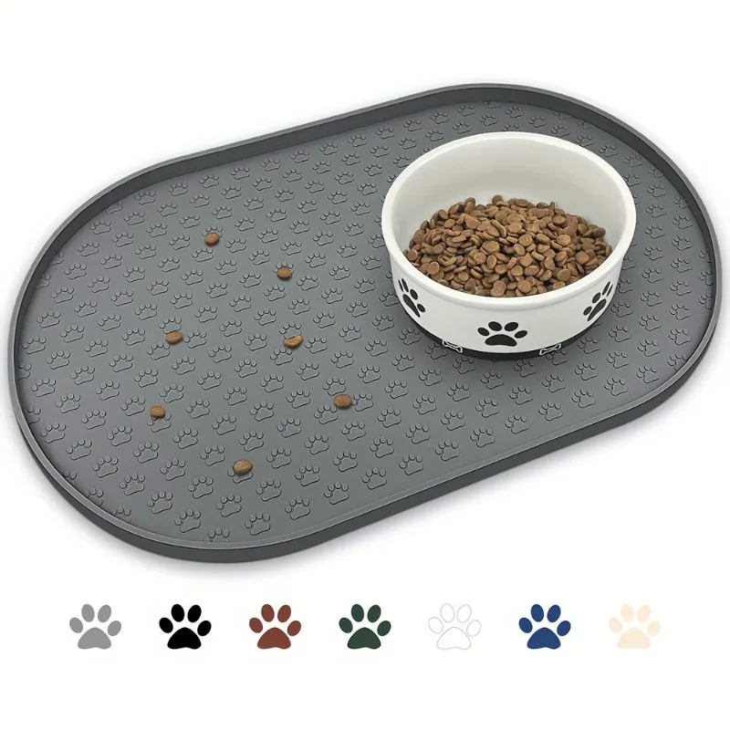 

Waterproof Silicone Pet Placemat with Raised Edge - Non-Slip, Easy to Clean Dog Food Mat with Paw Print Design