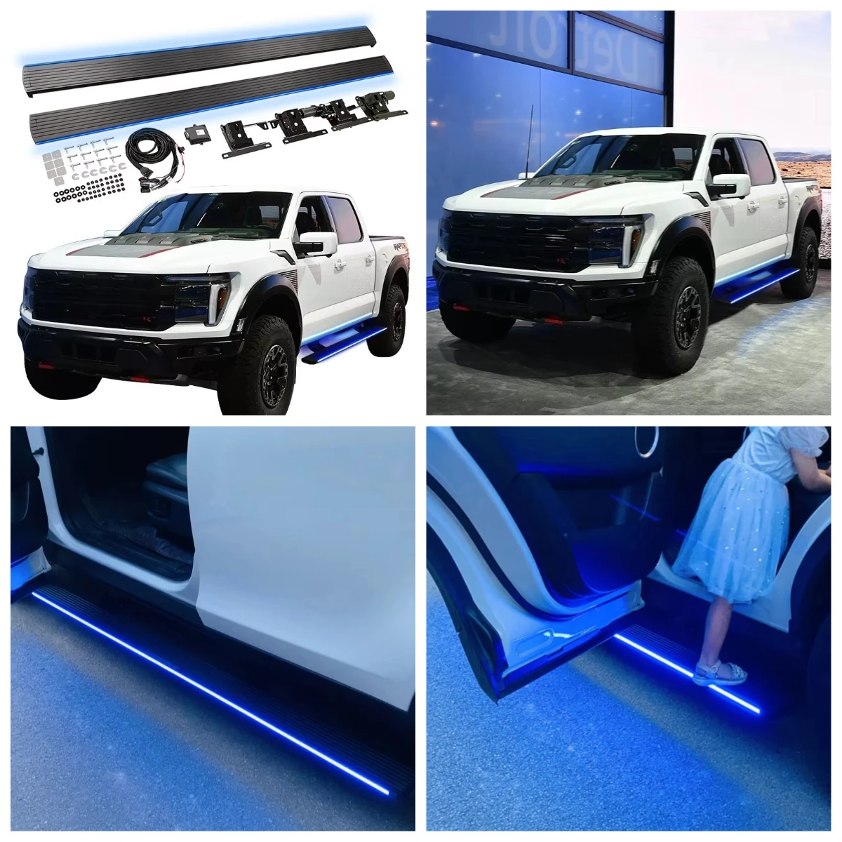 

Автоматические выдвижные подножки Stlf с LED-подсветкой для F-150 F250 F350 F550 Crew Cab 2015-2020 2021-2024