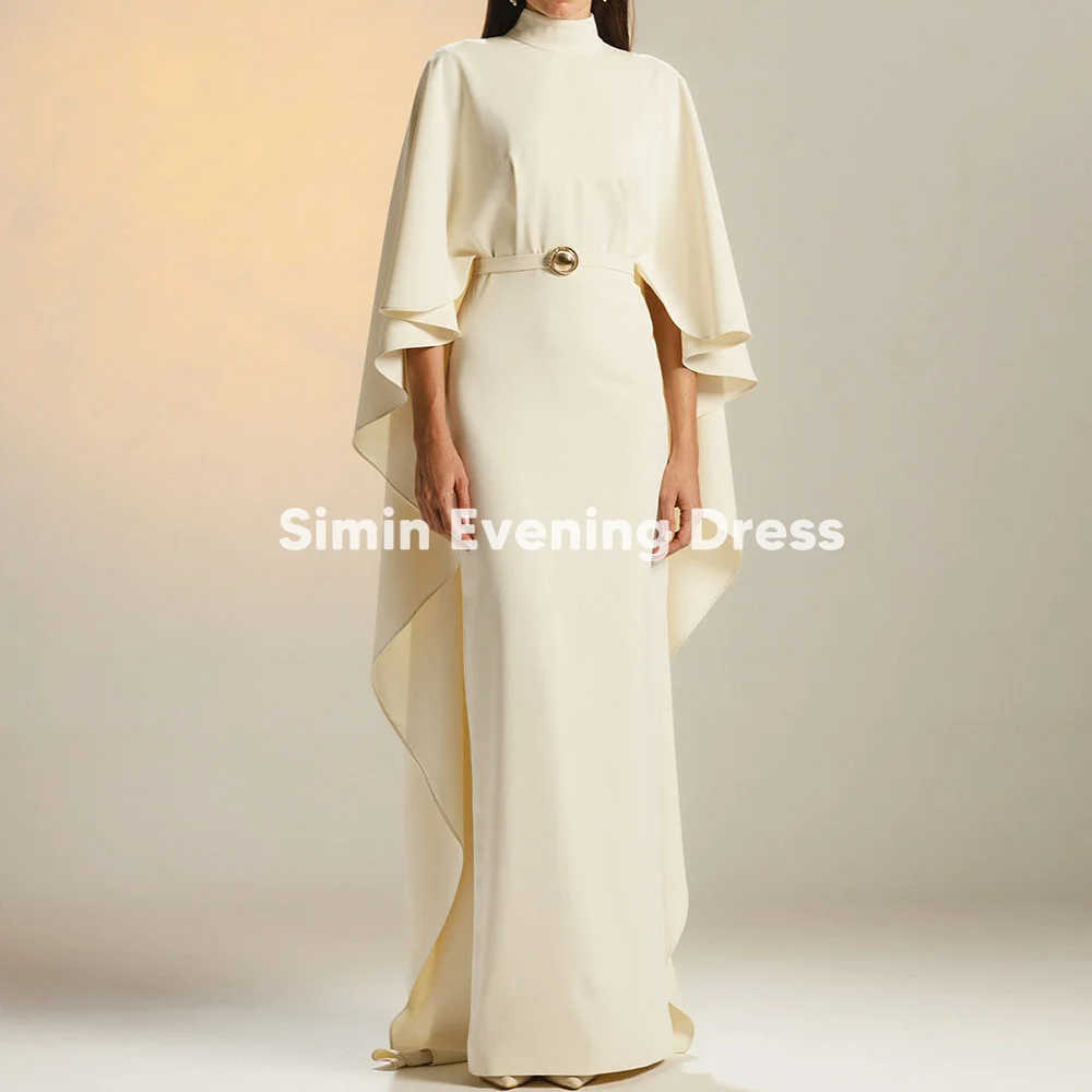 

Simin Women's High-neck Sheath Floor-Length Saudi Evening Dresses With 3\4 Long Sleeve Formal Occasion Elegant Dresses 2025