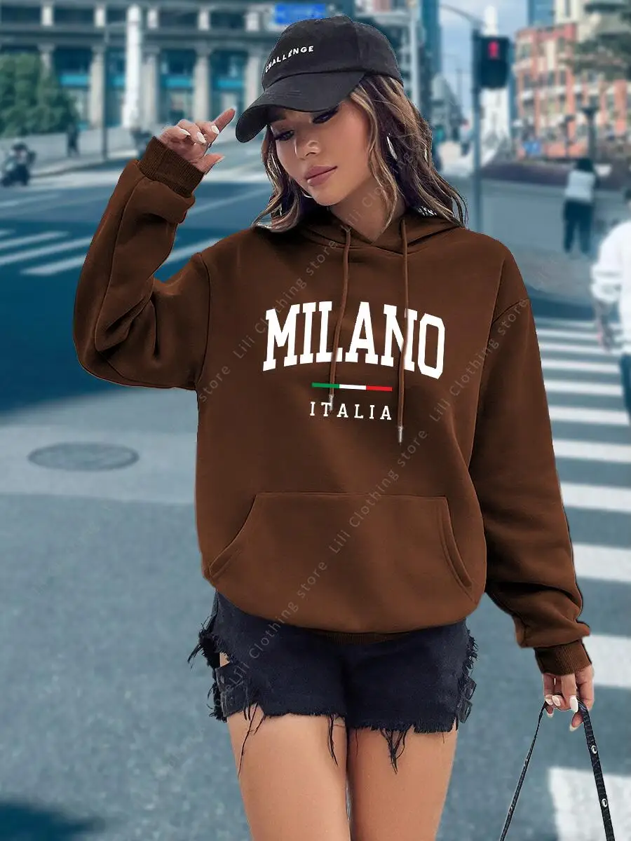 MILANO Hoodies für Damen, Kleidung, ästhetische Oberteile, hochwertige Mode, Street-Sweatshirts, modische Y2K-Damen-Pullover-Hoodies, Rosa