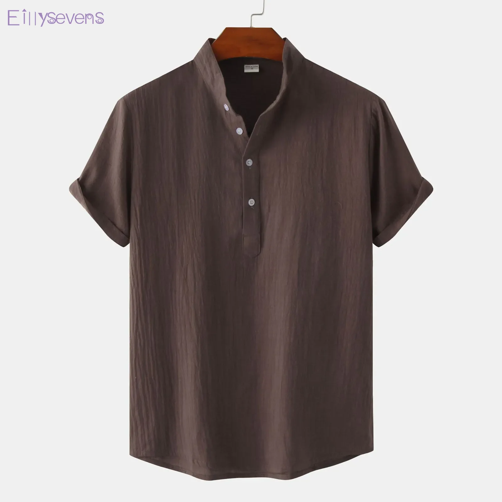 

2024 new Men's Shirts Summer Casual Short Sleeve men blusas Fashion Solid Cotton Linen Stand Collar Dating Versatile camisas