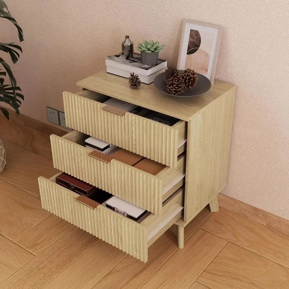 Dresser,3 Drawer Wood  Dresser,with Waveform Panel,Modern Closet Dressers Chest of Drawers,Wood Storage Dresser