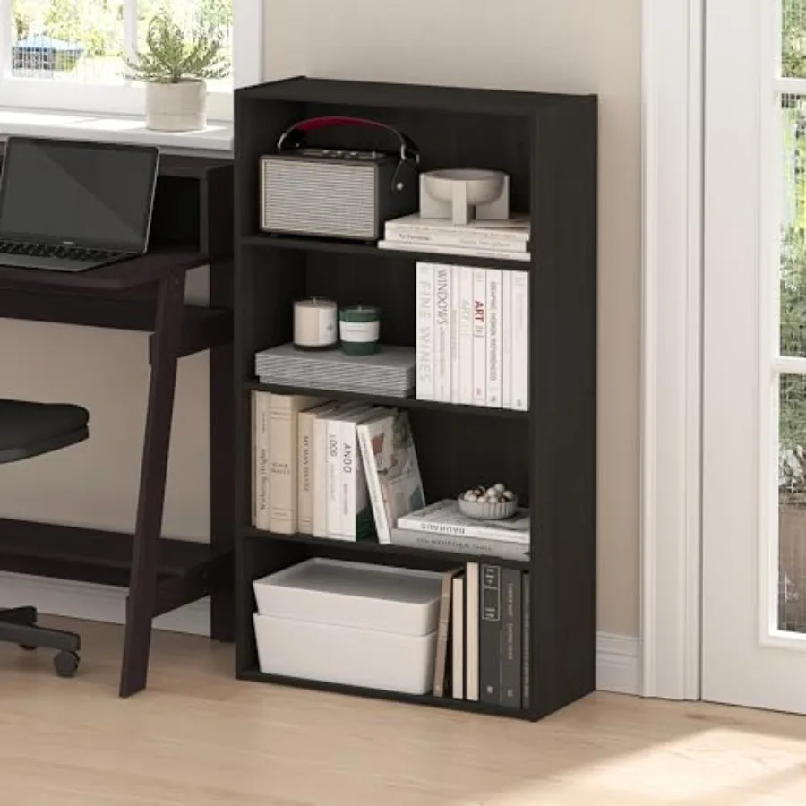 

Furinno PASIR Book Shelf 4-Tier Bookshelf Bookcase with Open Shelf 9.4 x 23.6 x 41.7 for Living Room Bedroom Home Office Black