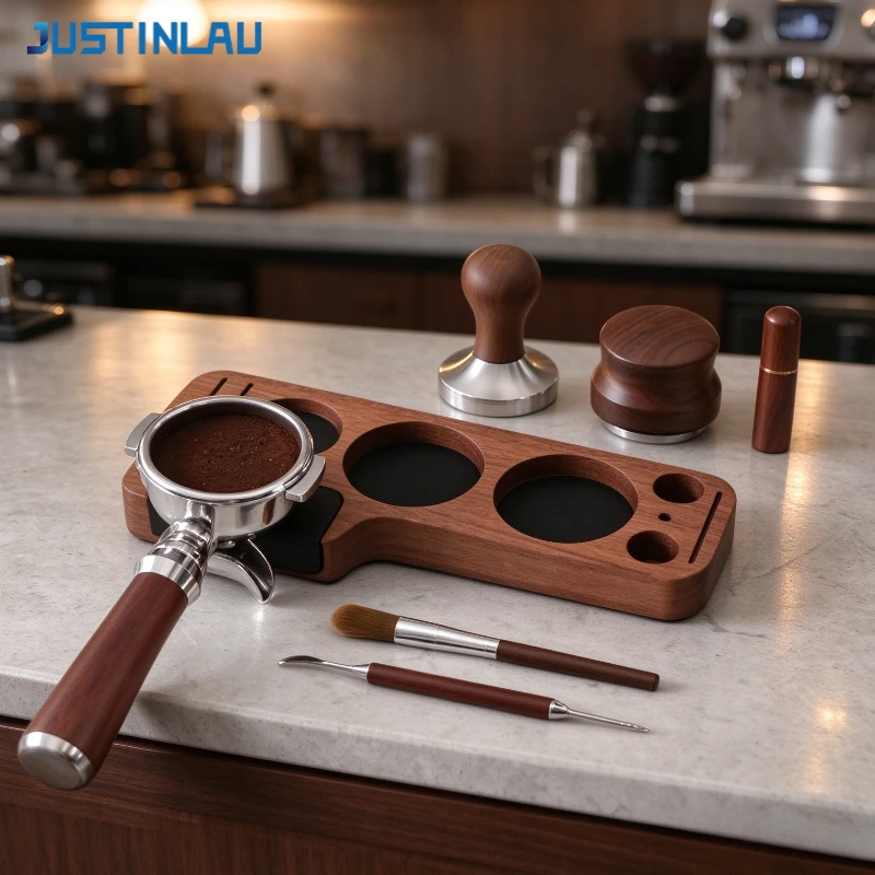 JUSTINLAU 51/53/58mm Wooden Coffee Tamper Mat Station Stand Portafilter Holder Support Base Rack Coffee Lever Tools Organizer