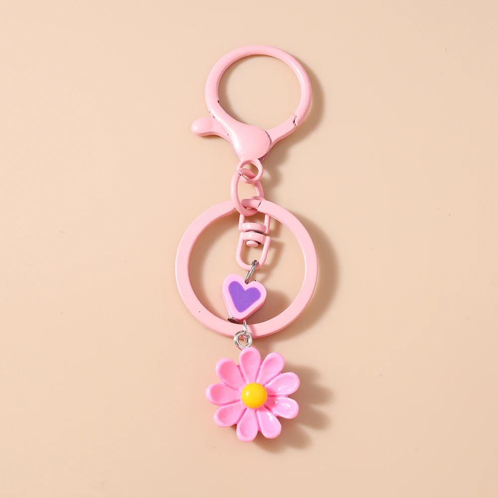 

Cute Enamel Flower Keychain Women Girls Key Ring Pendants for Handbag Decor Handmade Key Chain Jewelry Gift