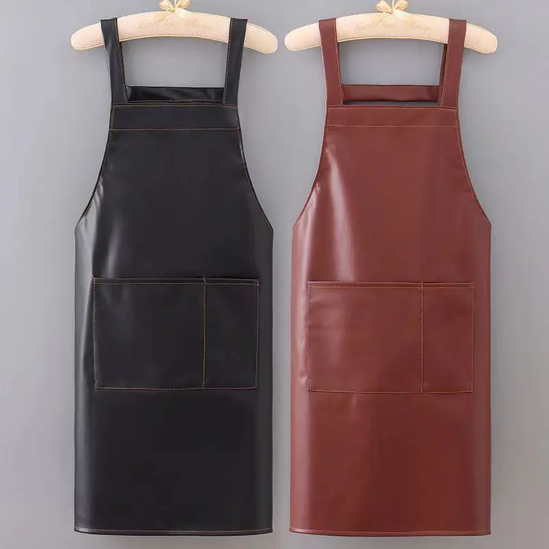 

Leather apron waterproof, oil-proof, soft leather, no washing, wear-resistant, stain-proof household kitchen waist PU work cloth