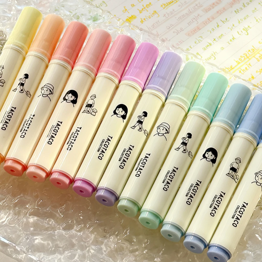 4pcs Tacotaco Color Highlighter Pens Set Cartoon Capped Art Marker for Drawing Painting Office School F7594