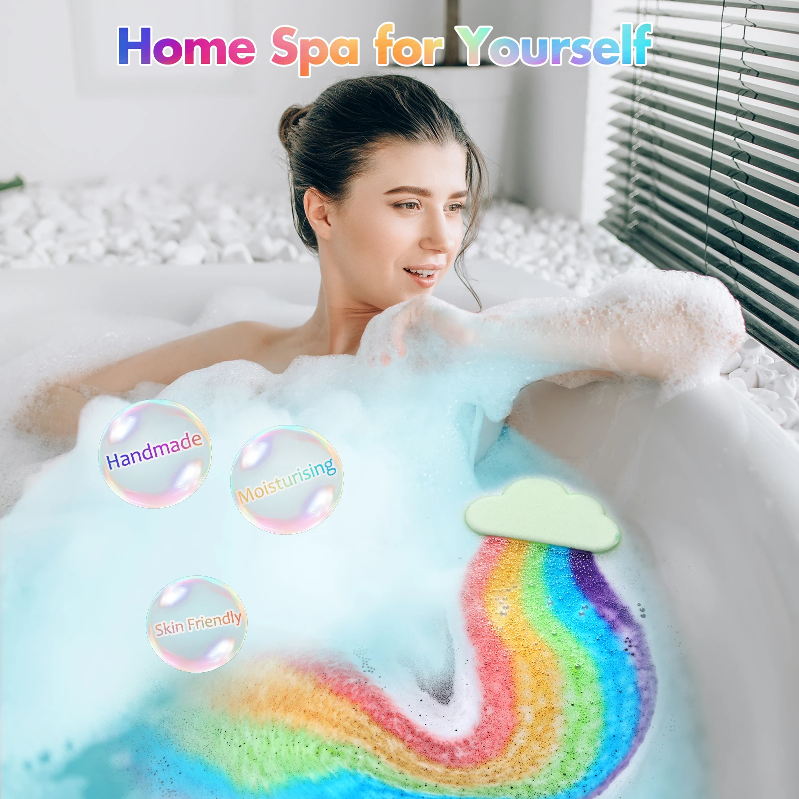 1 Buah/4 Buah Set Hadiah Bom Mandi Pelangi, Bom Mandi Organik Buatan Tangan untuk Anak Perempuan, Mandi Gelembung Anak Alami Bersoda