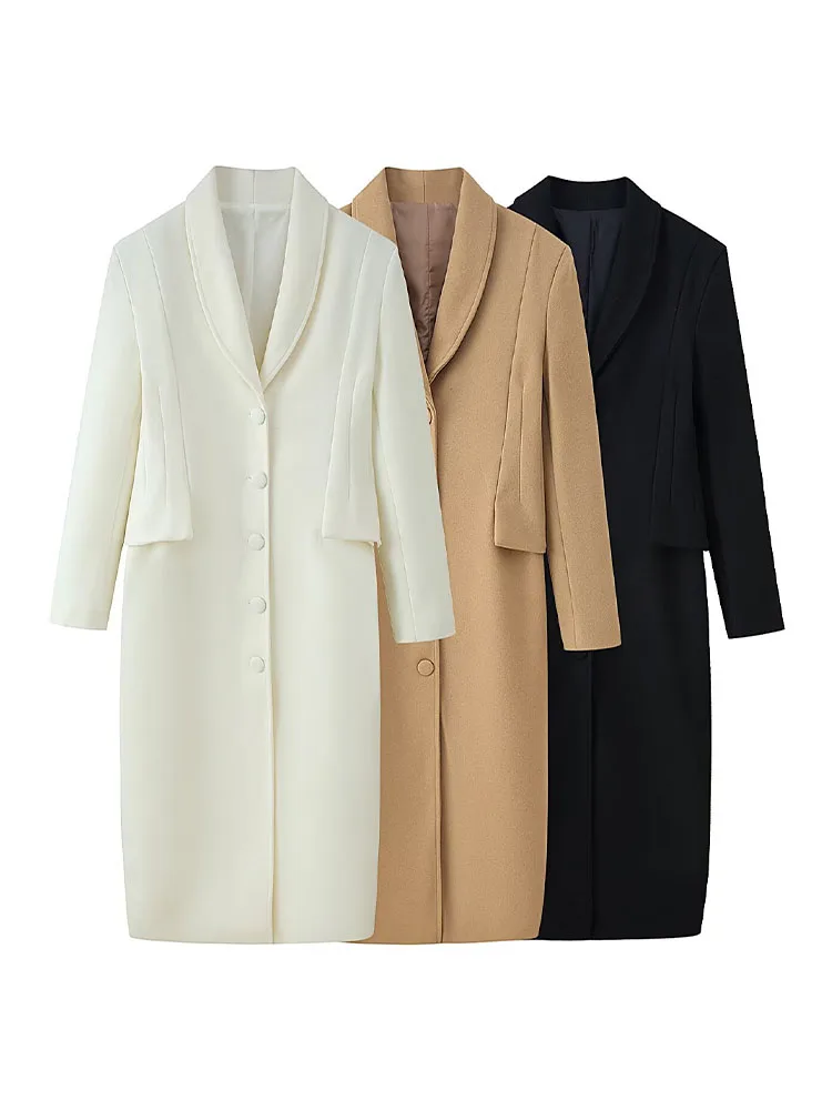 

HH Woman Winter Lapel Long Sleevessingle Breasted Solid Color Tighten The Waist Mid Length Coat Female Casual Commutingket Mujer