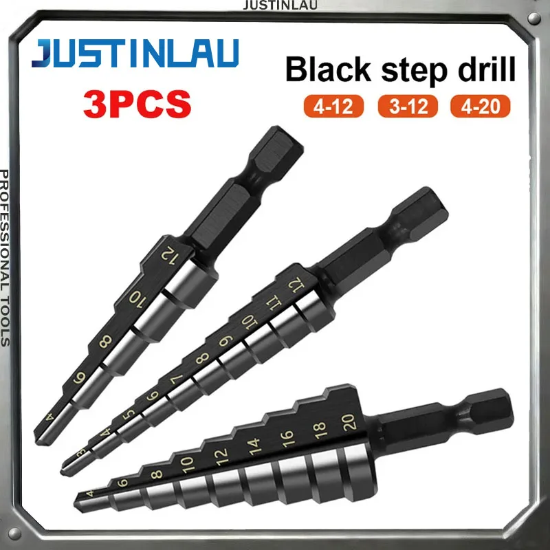 

3PCS 3-12mm 4-12mm 4-20mm HSS Straight Groove Step Drill Bit Set Titanium Coated Wood Metal Hole Cutter Core Drill Bit Set