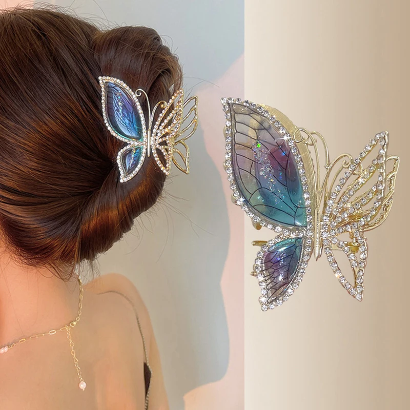

Fashion Crystal Butterfly Hair Clip Exquisite Shiny Rhinestone Hair Claw Metal Hair Accessories For Women Trendy Headwear