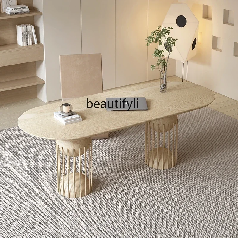 

x11Light luxury solid wood oval conference table ash wood personalized dining table creative designer workbench