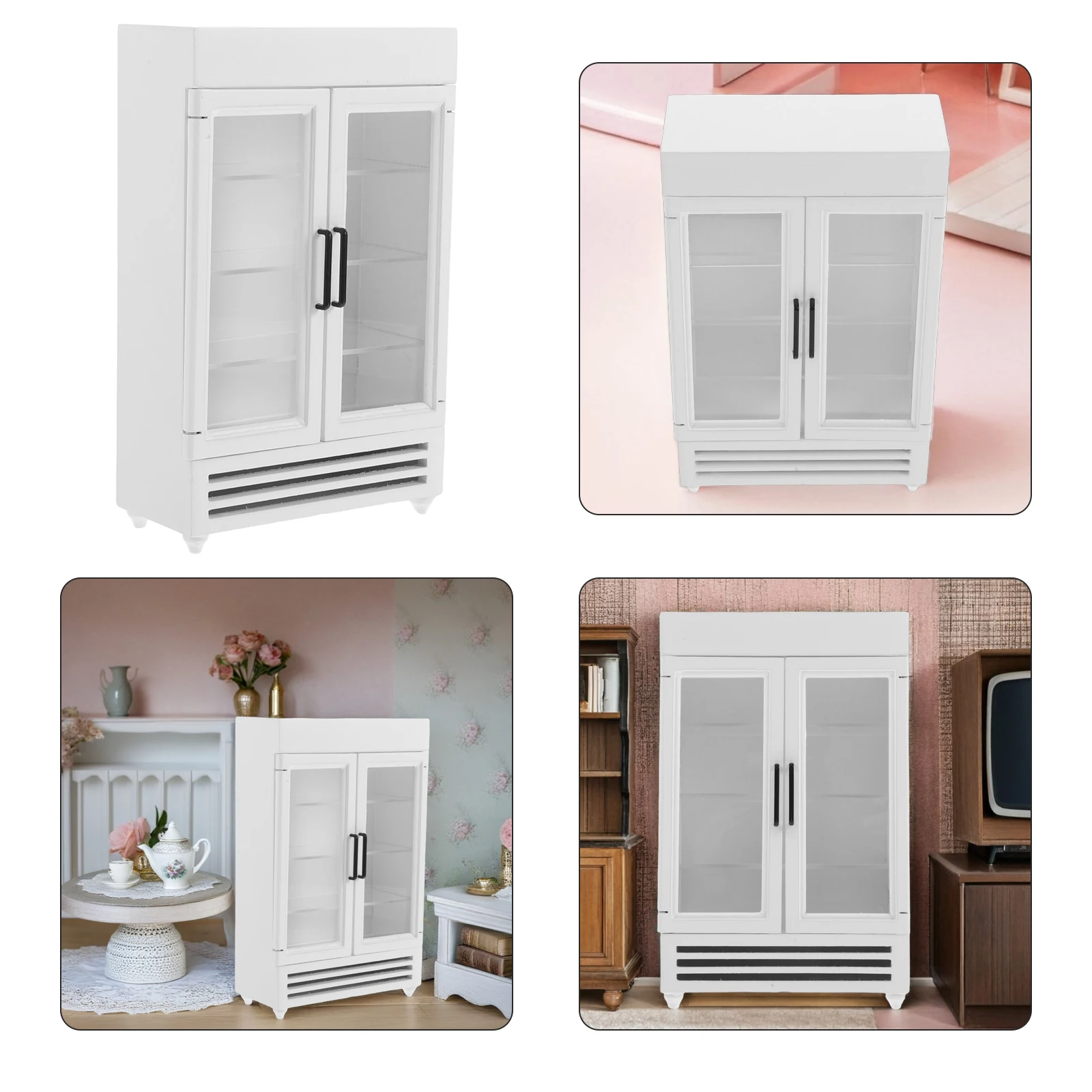 1:12 木製冷蔵庫リアルなデザイン頑丈な小型冷蔵庫工芸品用ミニチュアキッチンセットアクセサリーと互換性あり