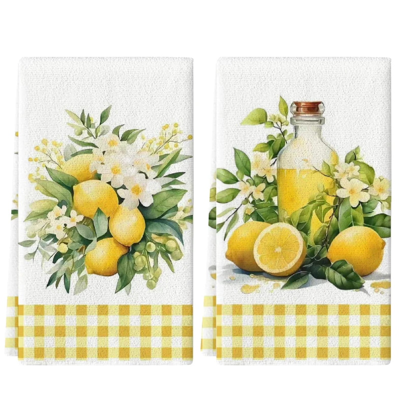 2Pcs, Yellow Plaid Lemon Kitchen Towels, 40Cm*60Cm Towel Set, Best Kitchen Towels, Super Absorbent Soft Cleaning Cloth, Cooking and Baking Tea Towels, Hand Towels, Cleaning Cloths, Dishcloths, Kitchen Decor, Living Room Decorations, Kitchen Essentials, Home Essentials