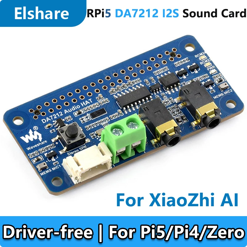 

Плата расширения аудиосистемы Raspberry Pi DA7212 I2S с поддержкой динамиков и микрофонов, без драйверов, для PI5/PI4/Zero, для XiaoZhi AI