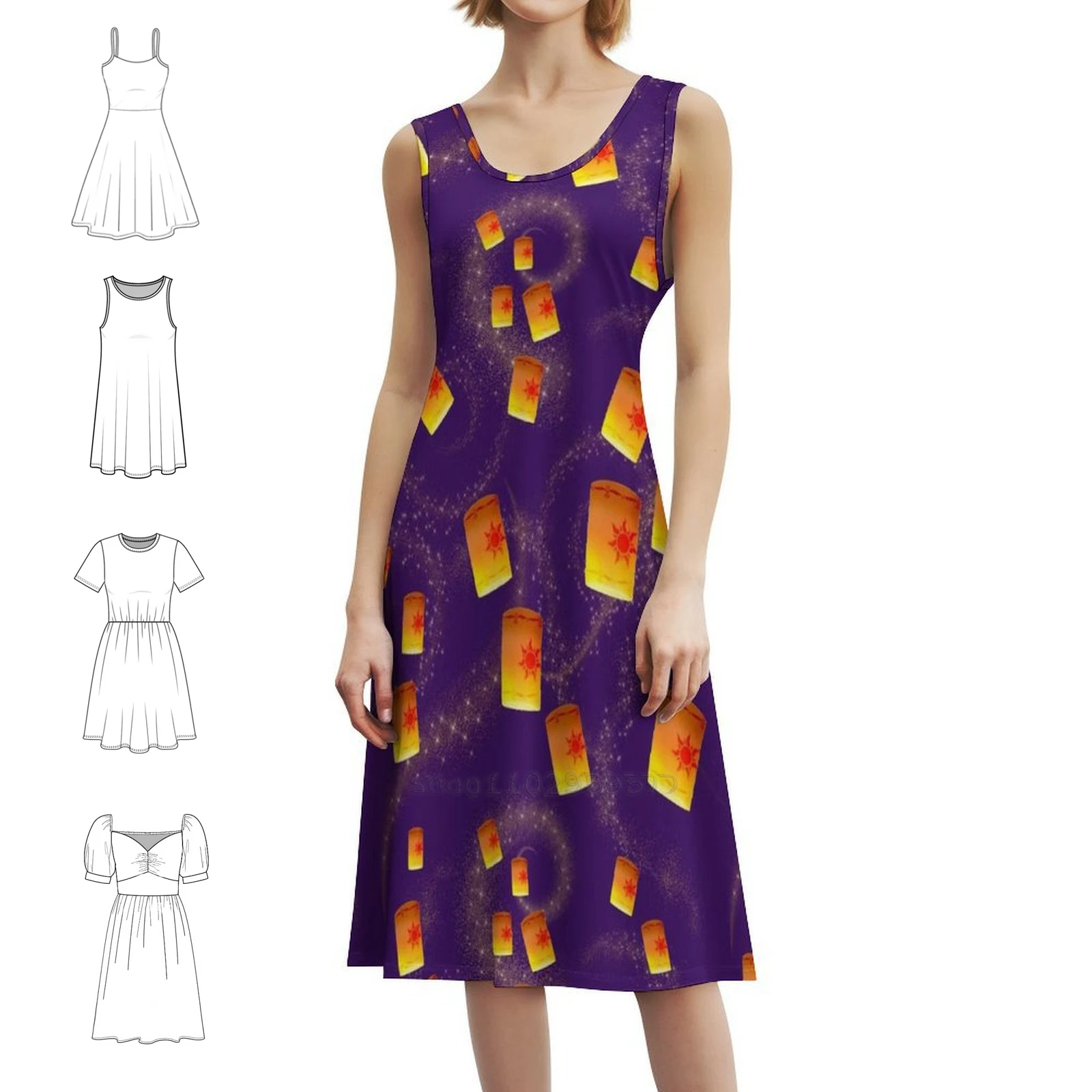 

At Last I See The Light Lantern Preppy Style Mini Dress For Women A-Line Loose Fit Casual Day Dress Princess Sun Lantern