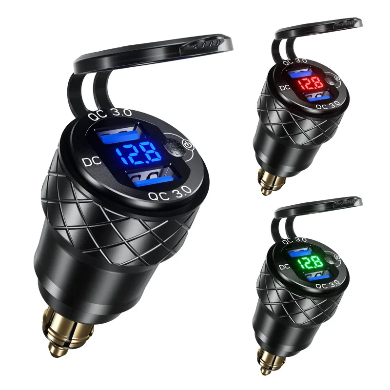 Aluminum Alloy Dual QC3.0 USB Charger Motorcycle Moto USB Power Adapter Voltmeter Switch for BMW Triumph Tiger Ducati DIN Socket