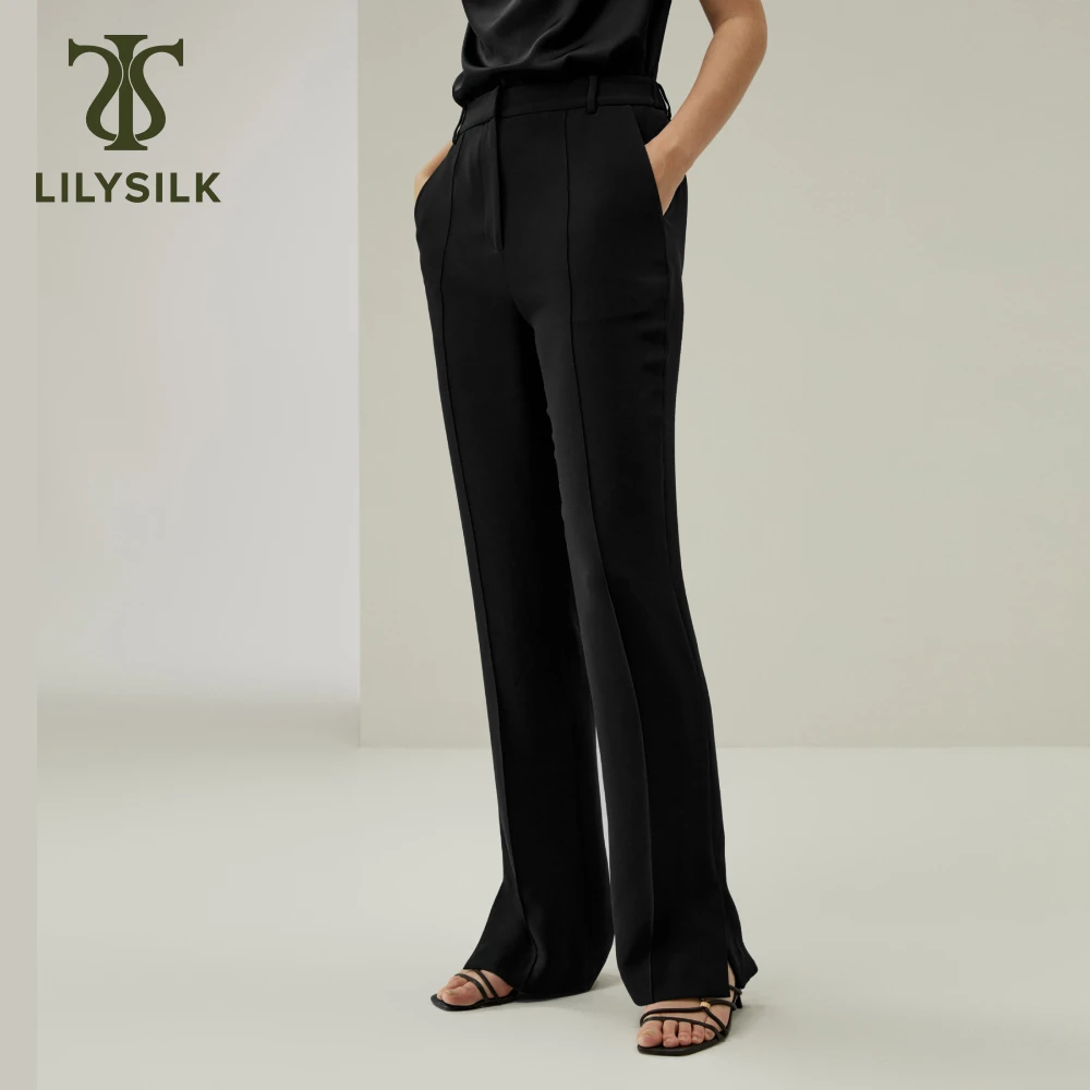 LILYSILK Silk Straight Leg Trousers with Side Slit