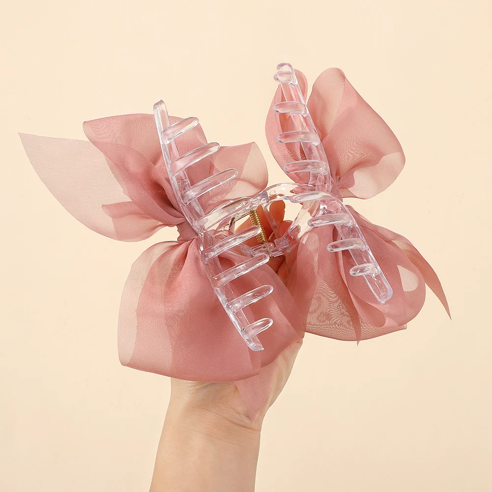 Moda malha tule garra de cabelo com arco grande elegante retro feminino fio líquido rabo de cavalo titular trança acessório de cabelo presentes