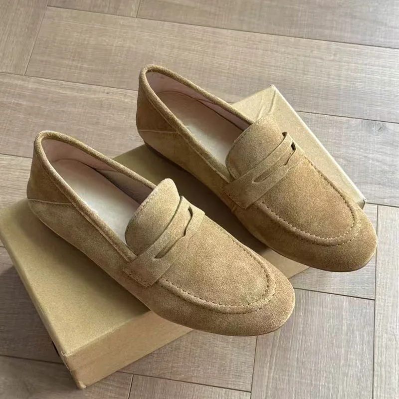 

Fall Round Head Soft Sole Women Shoes Solid Outdoor Leather Loafers Slip on Casual Flats Cover Heel Zapatos Mujer