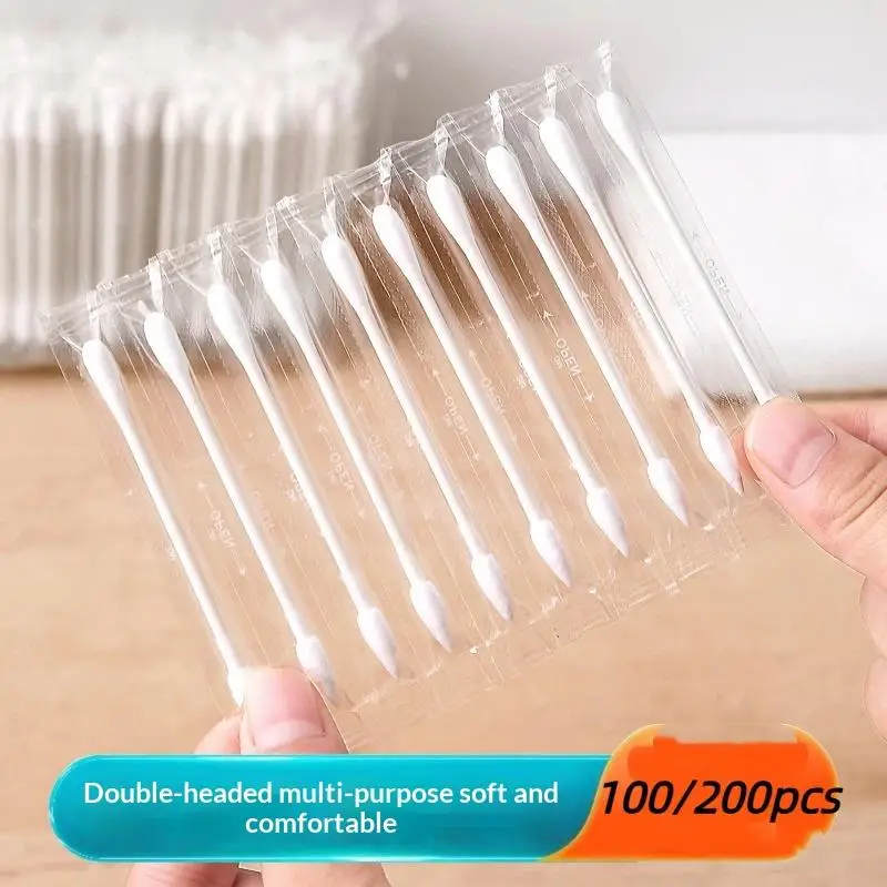 100/200 Pezzi Di Cotton Fioc Monouso, Confezionati Singolarmente, Per La Pulizia Del Trucco, L’Igiene Delle Orecchie E L’Uso In Viaggio.-image