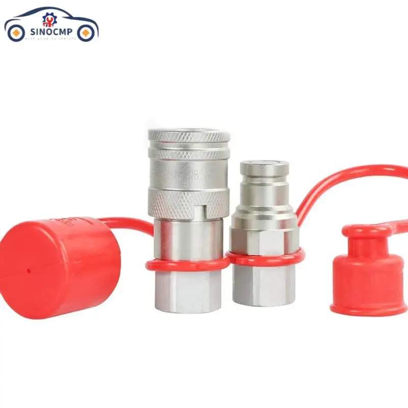 

3/8" NPT Flat Face Hydraulic Quick Connect Coupler Set with Dust Caps, Hydraulic Fittings Automotive Engine Cooling System Parts
