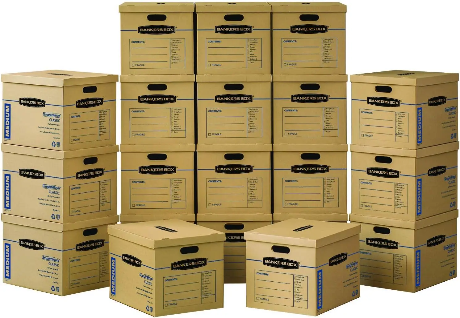 

Medium Moving Boxes 20 Pack with Reinforced Handles, Tape-Free Assembly, Lid Included, 19x14.5x15.5 Inches for Easy Storage