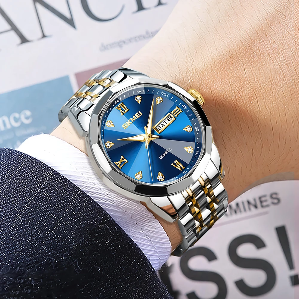 SKMEI Luxury Quartz Wristwatch Mens Original Watch Movement Stainless Steel Waterproof Luminous Watches Reloj Hombre