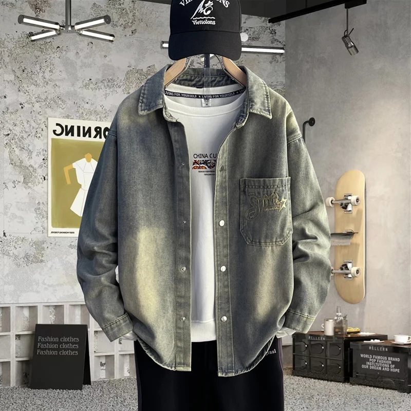 

Casual Versatile Men's Denim Jaet Spring Autumn Faionable Collared Youth Outerwear Stand Fit Button Decorated Anti-Wri...