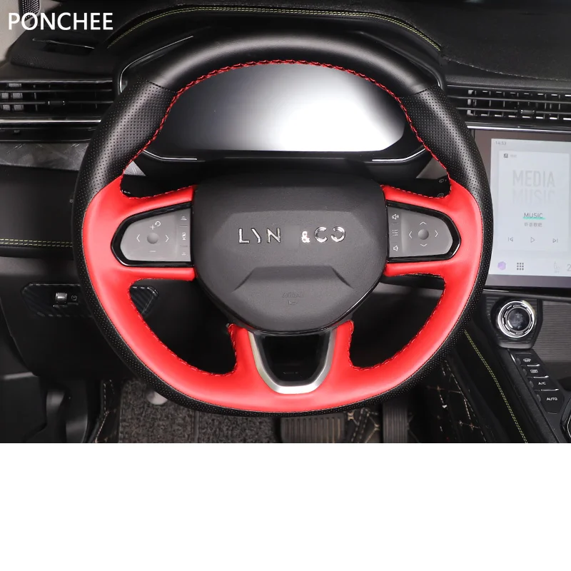 

For Lynk&Co 01 2021-2025 Hand-sewn Steering Wheel Covers Special Decorative Handle Cover All Seasons Automobile Supplies