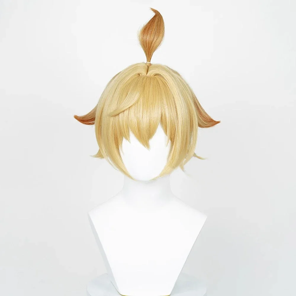 Ranyu Genshin Impact Mika Pruiken Synthetische Korte Rechte Blonde Gele Gradiënt Spel Cosplay Haar Pruik Voor Feest