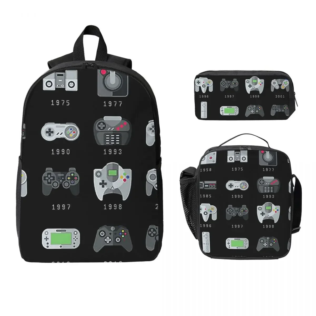 Geek Gaming Controllers Backpack Student Boy Girls BookBag School Bag Computer Shoulder Bags 3ps Insulated Lunch Bag Pencil Case