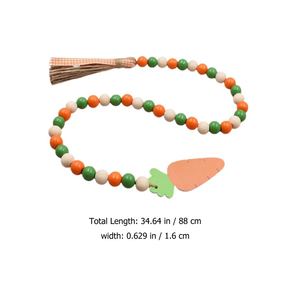 Easter Wood Bead Garland Hanging Decor with Carrot Charm Natural Beaded Pendant for Door Window Party Atmosphere Enhancer