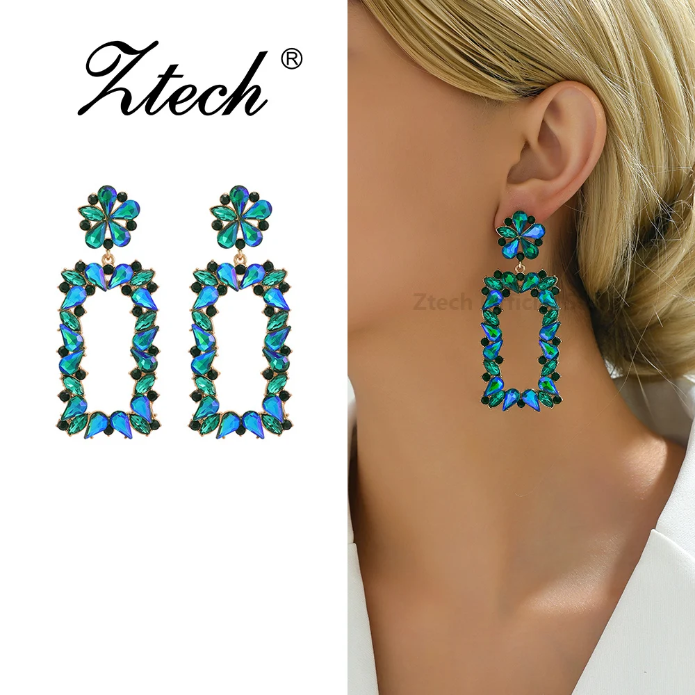 Damen Bohemian Geometrisch Quadrat Strass Baumeln Ohrringe Bunte Luxus Vintage Tropfen Ohrring Schmuck Ohr Zubehör