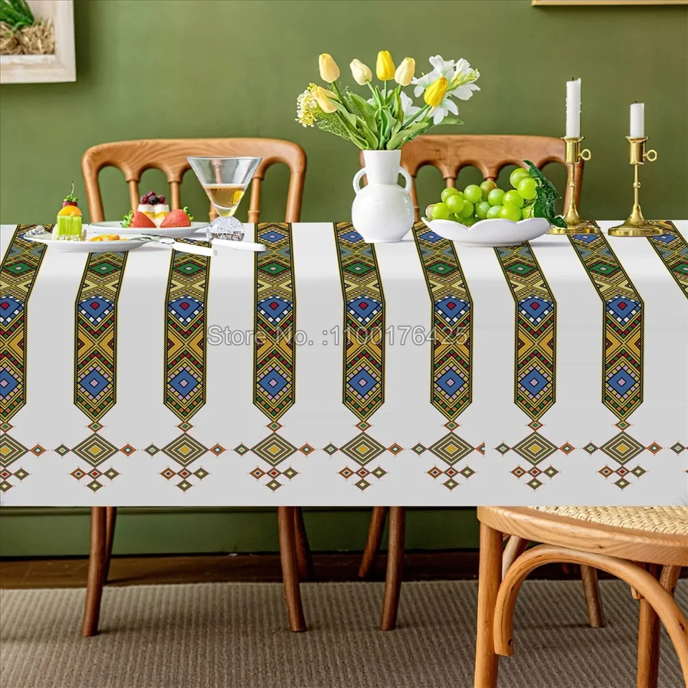 3D Printing Eritrean Ethiopian Tablecloth Table Cover Waterproof Oilcloth Rectangular for Dining Coffee Kitchen Living Room