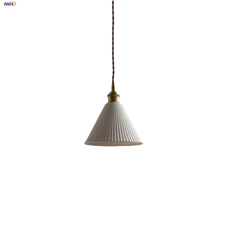 

IWHD White Ceramic LED Pendant Lights Reading Kitchen Coffee 200cm Wire Adjustable Nordic Modern Simple Home Decor Hanging Lamp