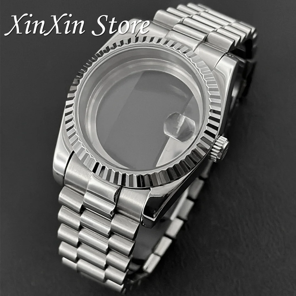 

NH35 Fluted Bezel Watch Case 36mm/40mm Presidential Bracelet S crown For NH34 NH35 NH36 NH38 4R35 4R36 Sapphire Glass Movement