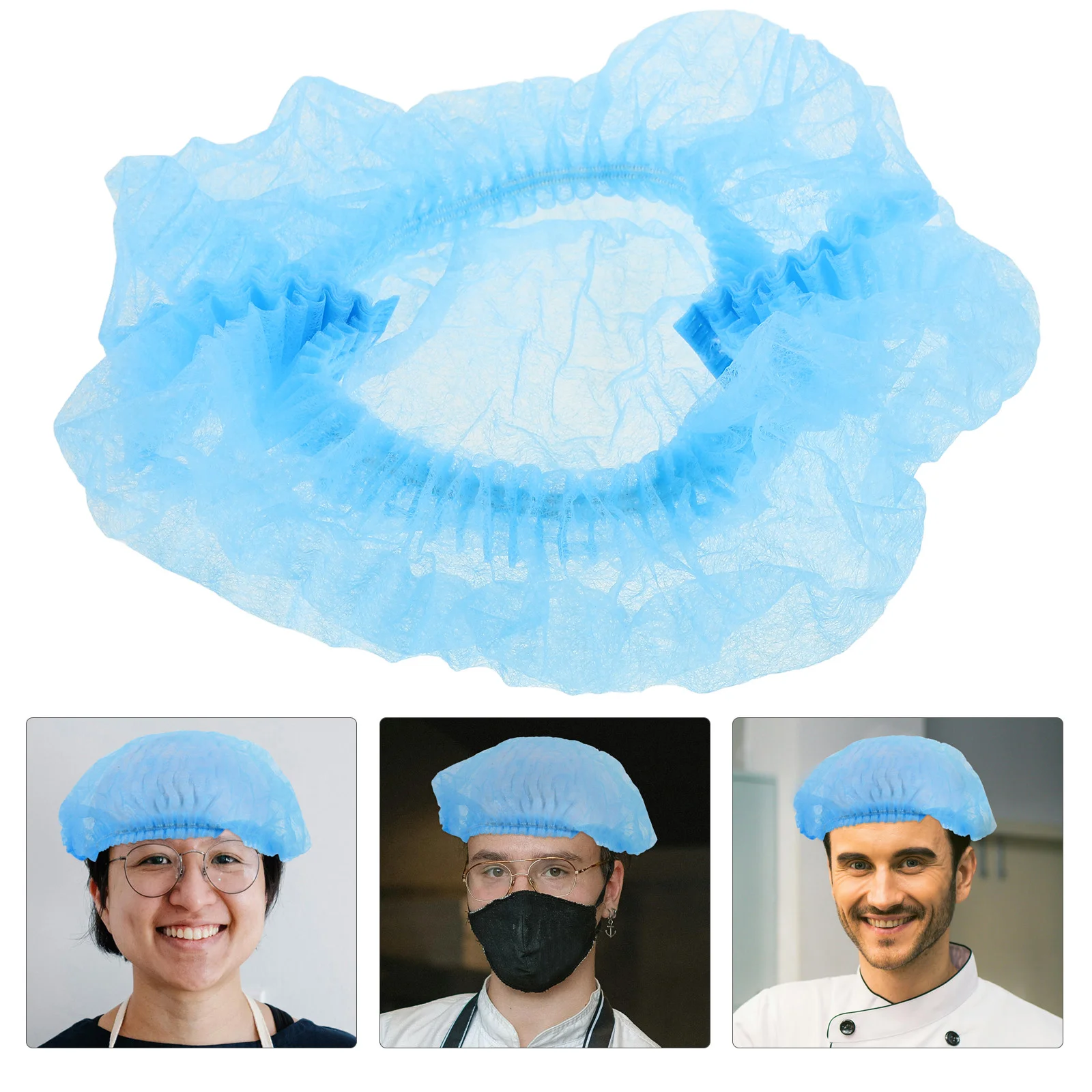 

100pcs Disposable Mesh Cap Non-Woven Hair Net For Kitchen Food Service Use Adjustable Secure Fit Cooking Hat Workwear