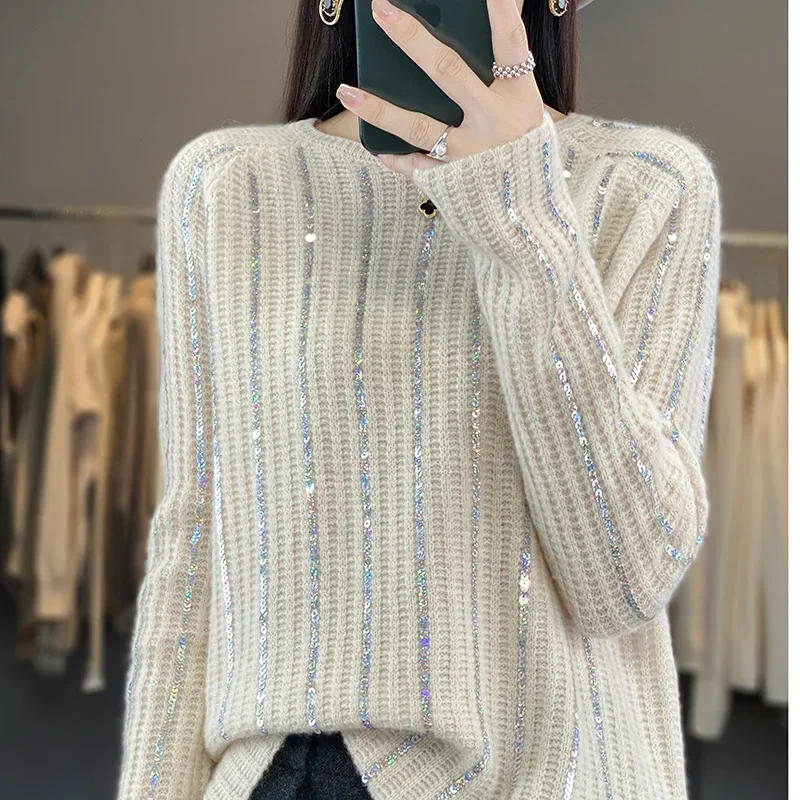 Tailor Sheep 100% Pure Wool Knitted O-Neck Women's Pullover Sweater Fashion Foreign Short Autumn Women's Coat Cashmere Sweater