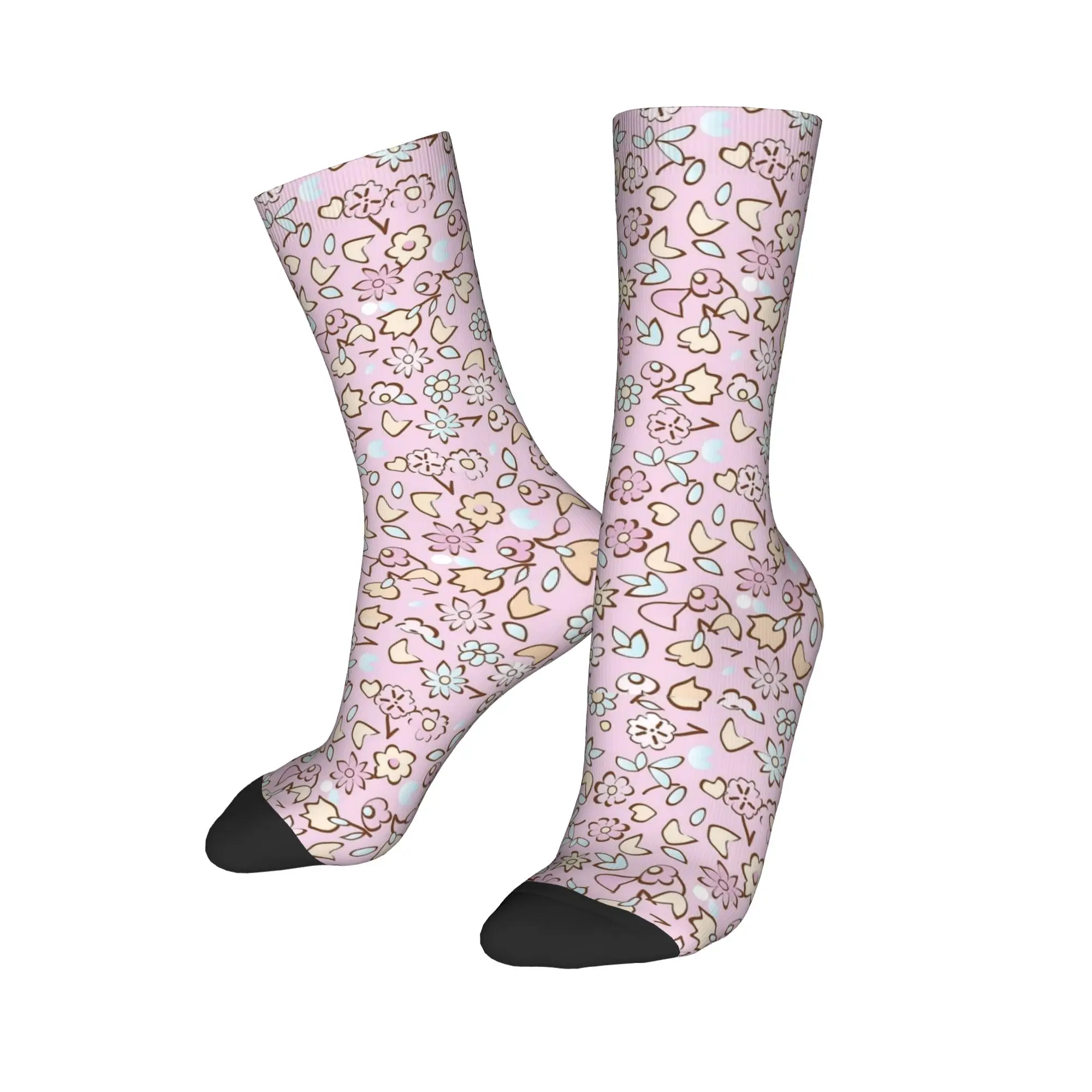 Simple Flowers Pattern Stockings Couple  Socks Soft Casual Socks Autumn Running Non Slip Printed Socks Birthday Present