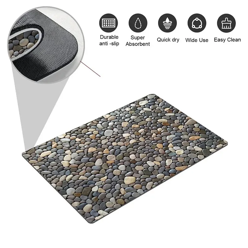 Diatom Mud Carpet Pebble Stone Bathroom Rugs Non Slip Washable Cobblestone Pattern Bath Mat Small Rubber Backed Floor Mat