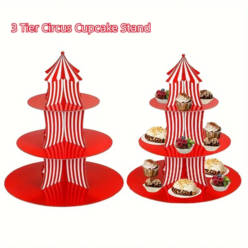 Christmas 1Set 3 Tier Circus Carnival Paper Cupcake Stand Creative Small Gifts And Holiday Accessories Dessert Cupcake Stand